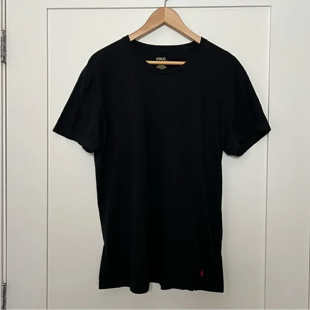Polo Ralph Lauren T-Shirt Mens Large Black Solid Short Sleeve Logo Preppy Cotton
